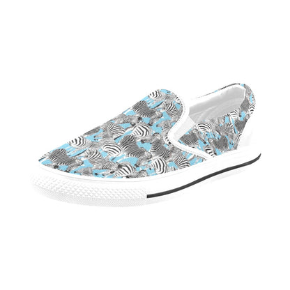 Zebra Print Design LKS305 White Slip Ons Canvas Women's Shoes