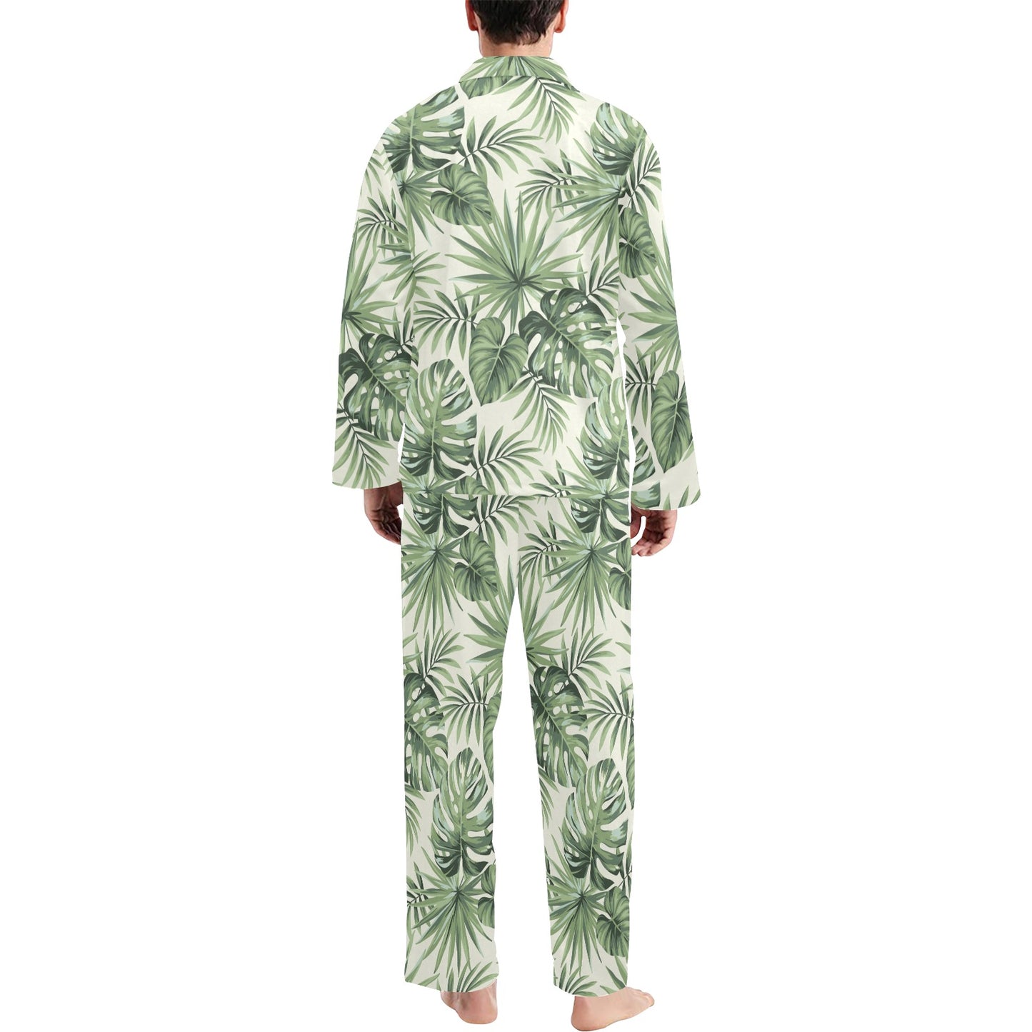 Palm Leaf Pattern Print Design A02 Men's Long Pajama Set