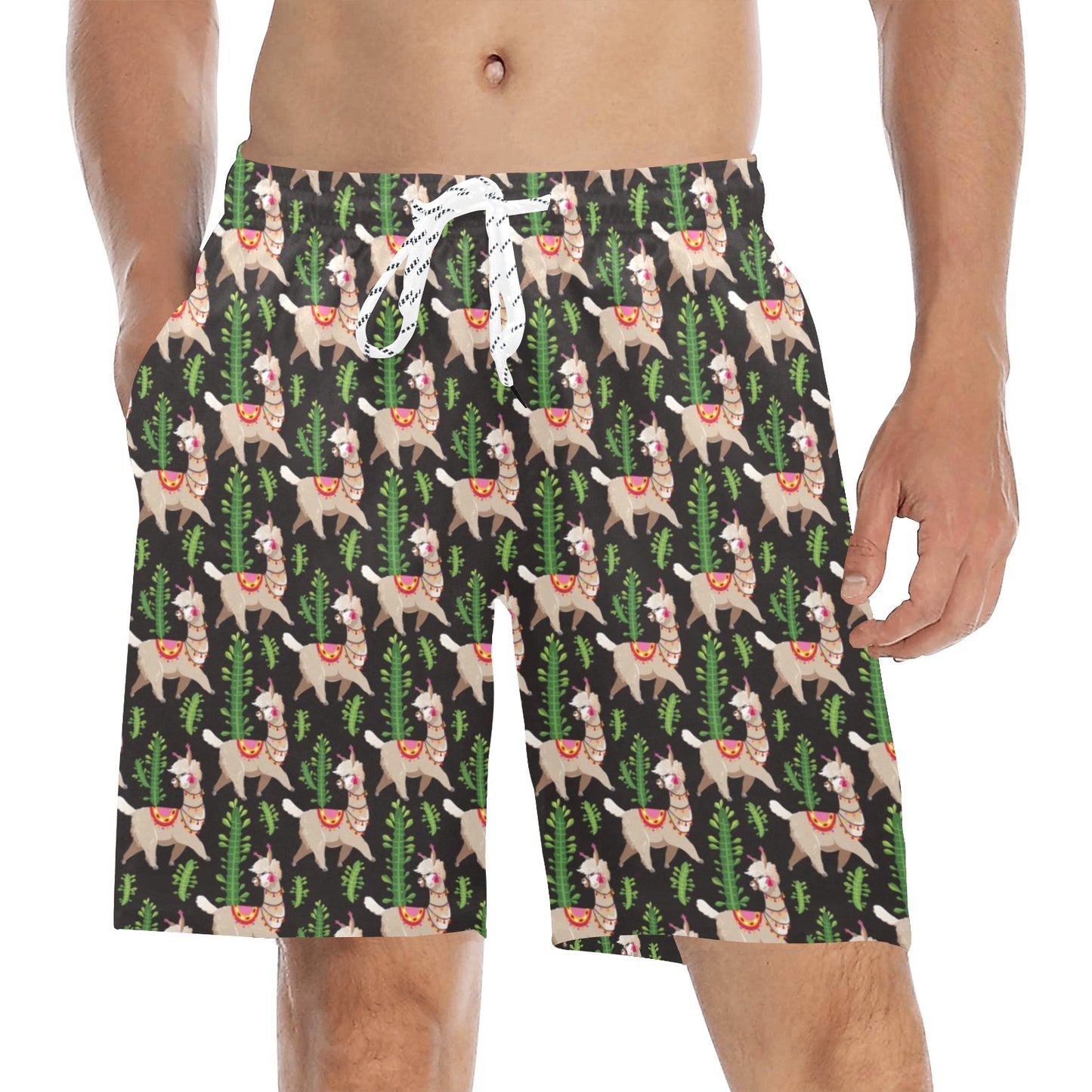 Alpaca Cactus Design Themed Print Men's Swim Trunks Beach Shorts
