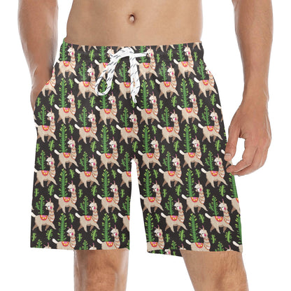 Alpaca Cactus Design Themed Print Men's Swim Trunks Beach Shorts
