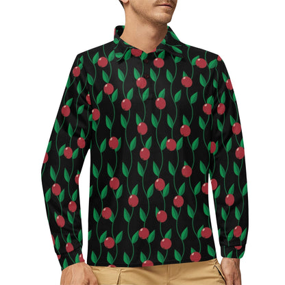 Cranberry Pattern Print Design CB01 Long Sleeve Polo Shirt For Men's
