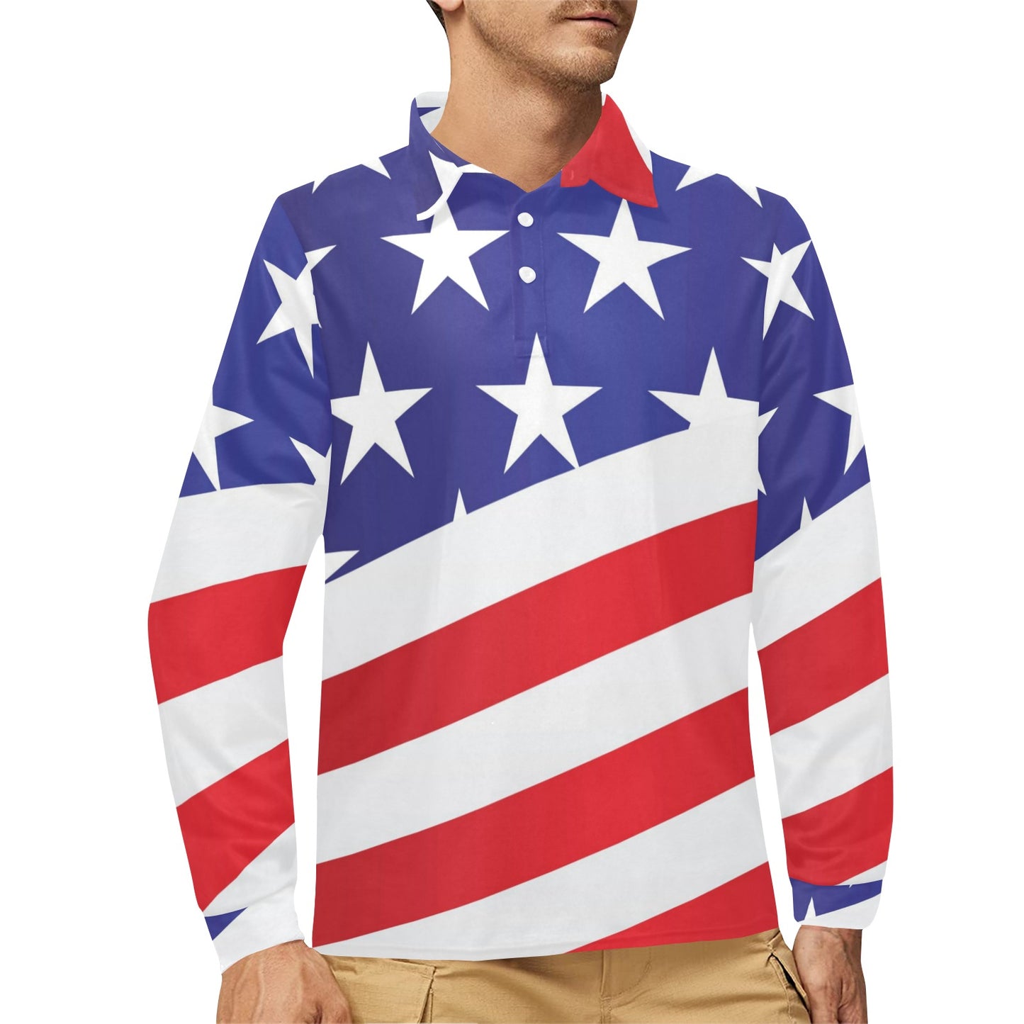 American flag Print Long Sleeve Polo Shirt For Men's