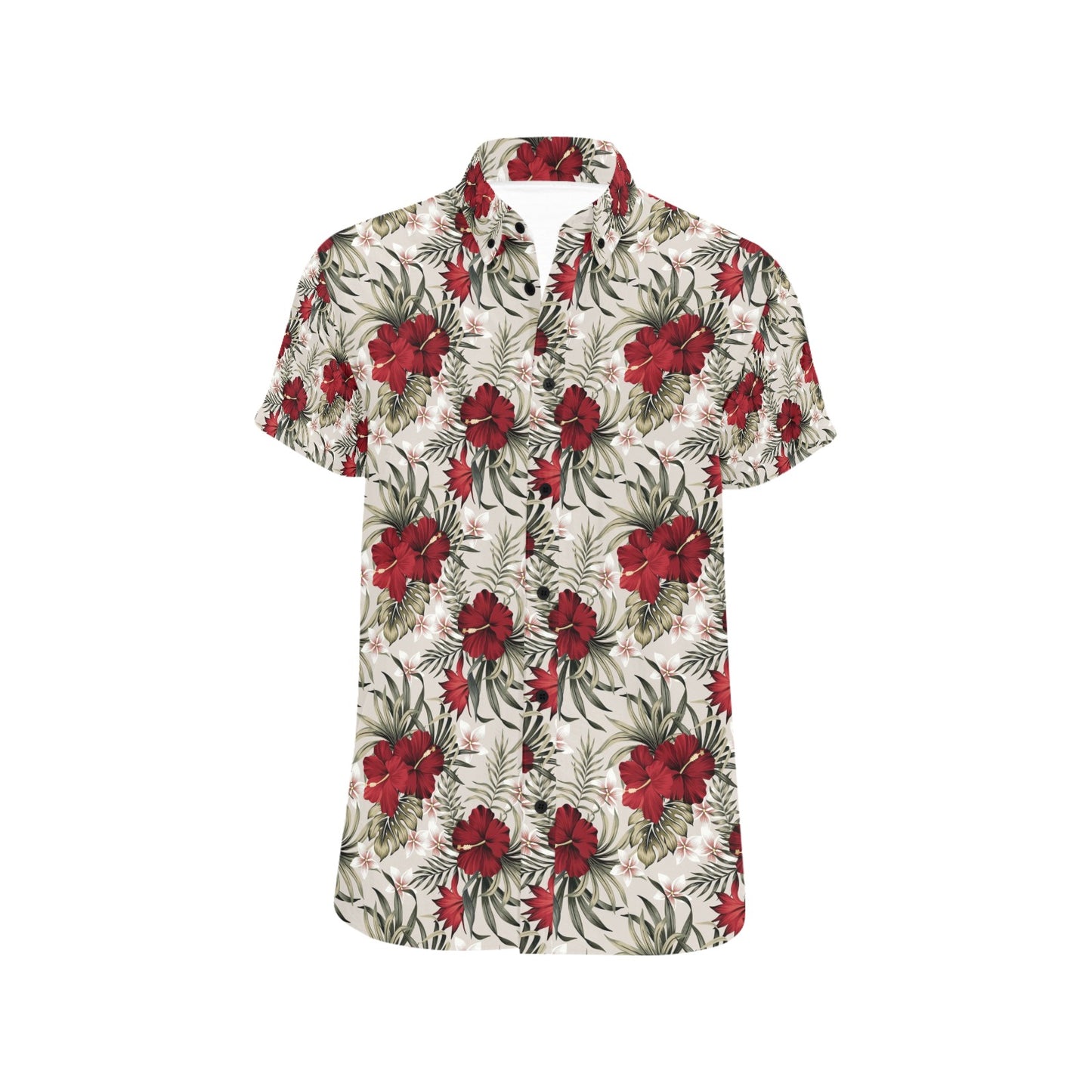 Hibiscus Print Design LKS3011 Men Short Sleeve Button Up Shirt