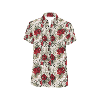 Hibiscus Print Design LKS3011 Men Short Sleeve Button Up Shirt