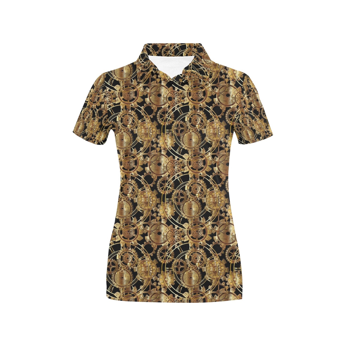 Steampunk Gear Design Themed Print Women's Polo Shirt