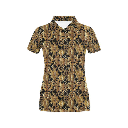 Steampunk Gear Design Themed Print Women's Polo Shirt