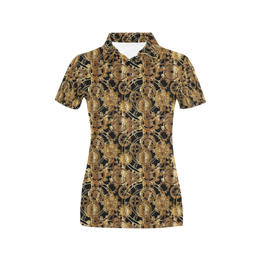 Steampunk Gear Design Themed Print Women's Polo Shirt