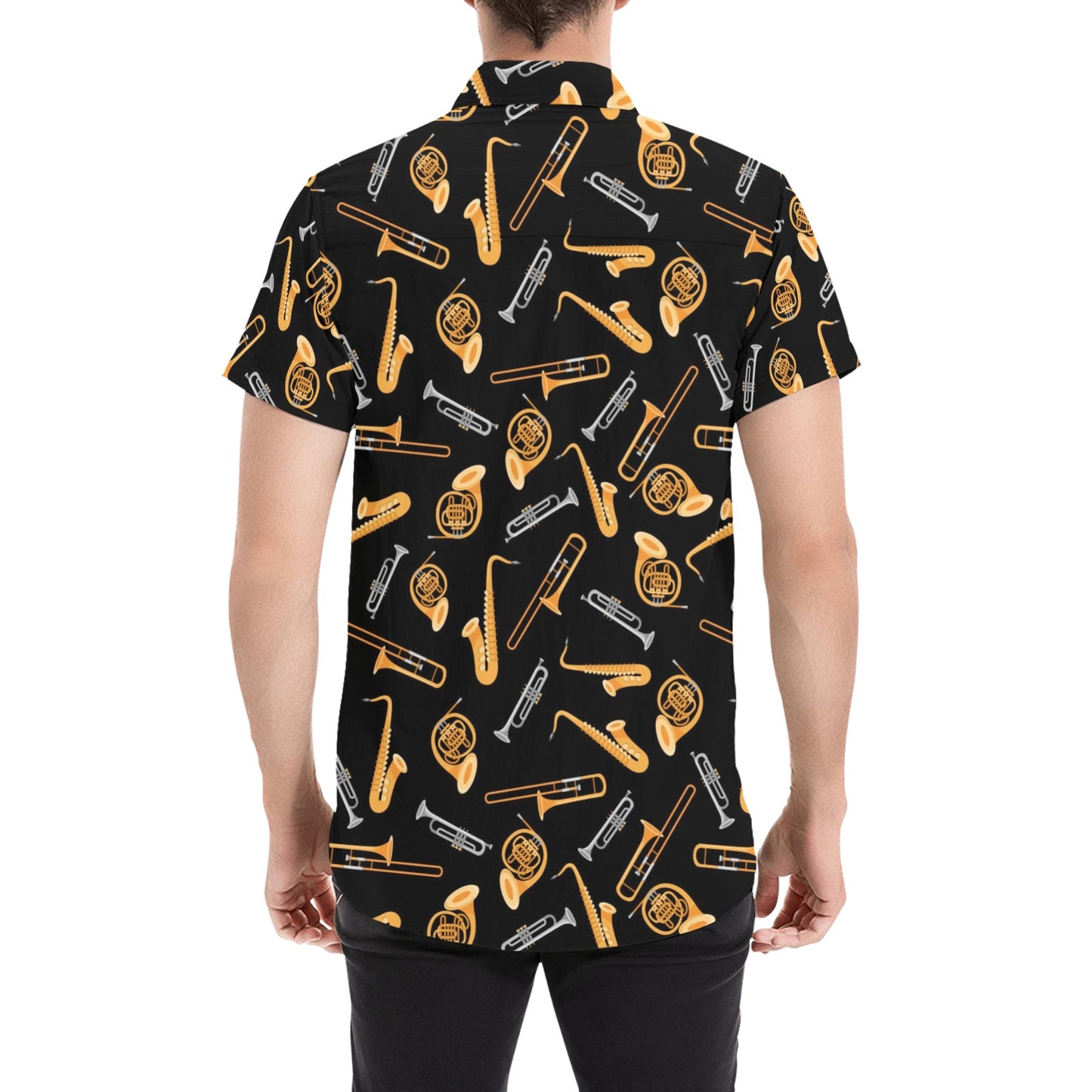 Saxophone Print Design LKS403 Men Short Sleeve Button Up Shirt