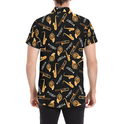 Saxophone Print Design LKS403 Men Short Sleeve Button Up Shirt