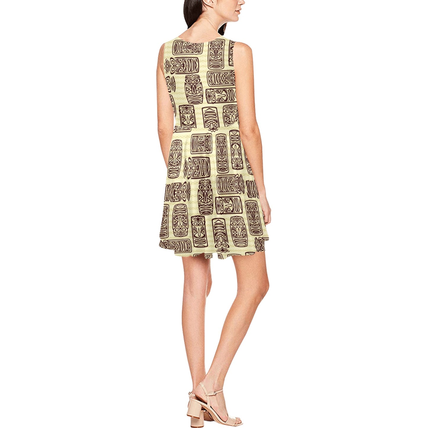 Tiki Brown Mask Print Sleeveless Dress