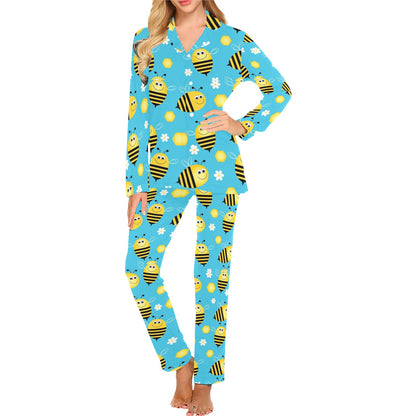 Bee Pattern Print Design BEE06 Women's Long Pajama Set