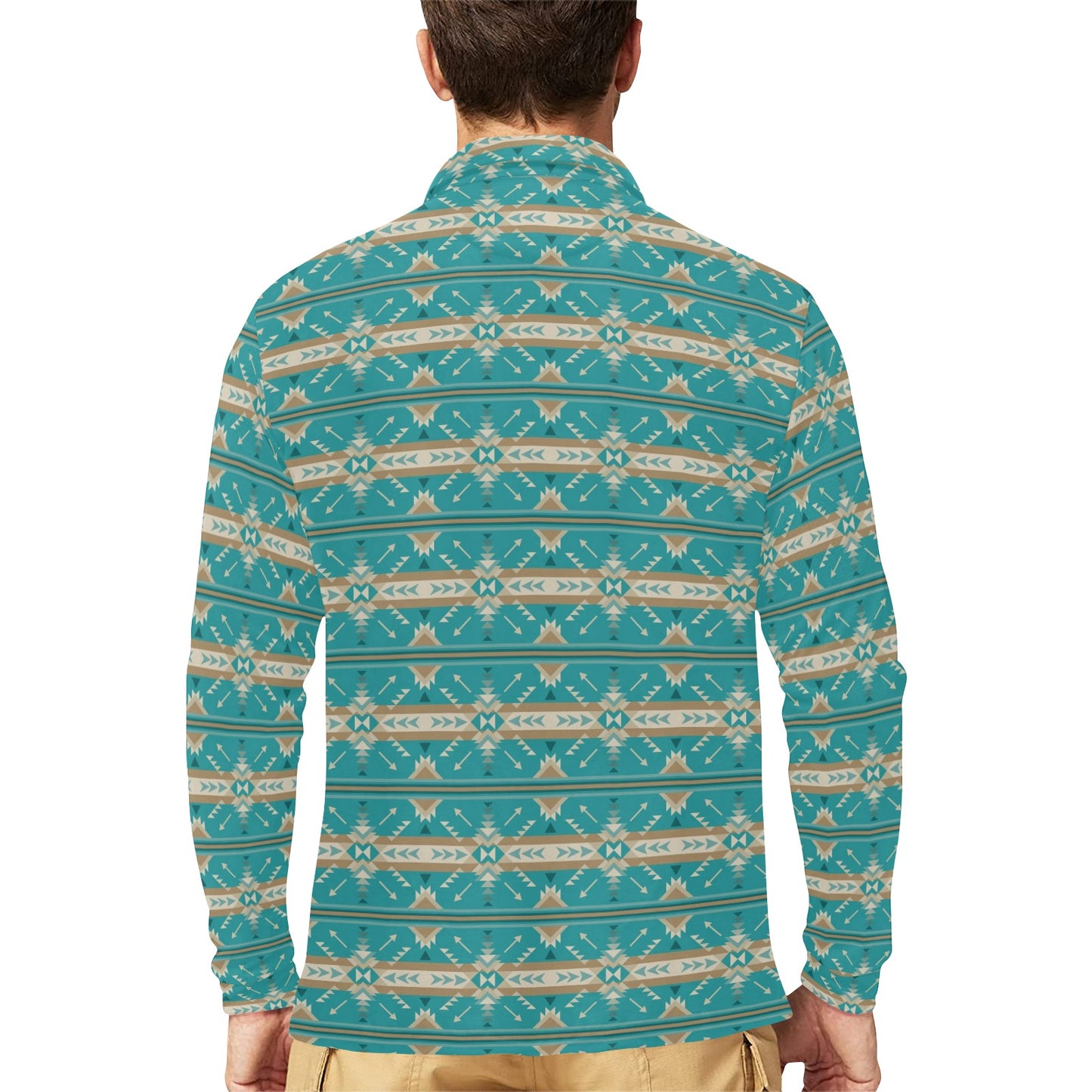 Southwest Native Design Themed Print Long Sleeve Polo Shirt For Men's
