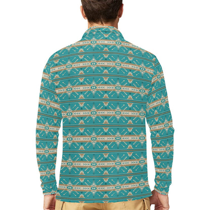Southwest Native Design Themed Print Long Sleeve Polo Shirt For Men's