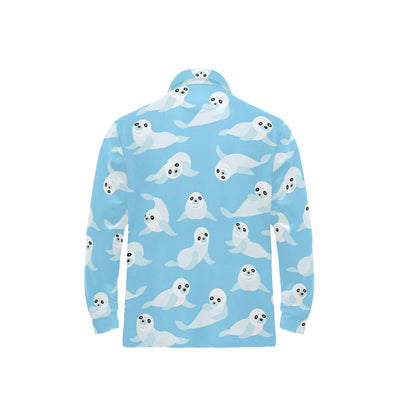 Sea Lion Cute Pattern Print Design 03 Long Sleeve Polo Shirt For Men's
