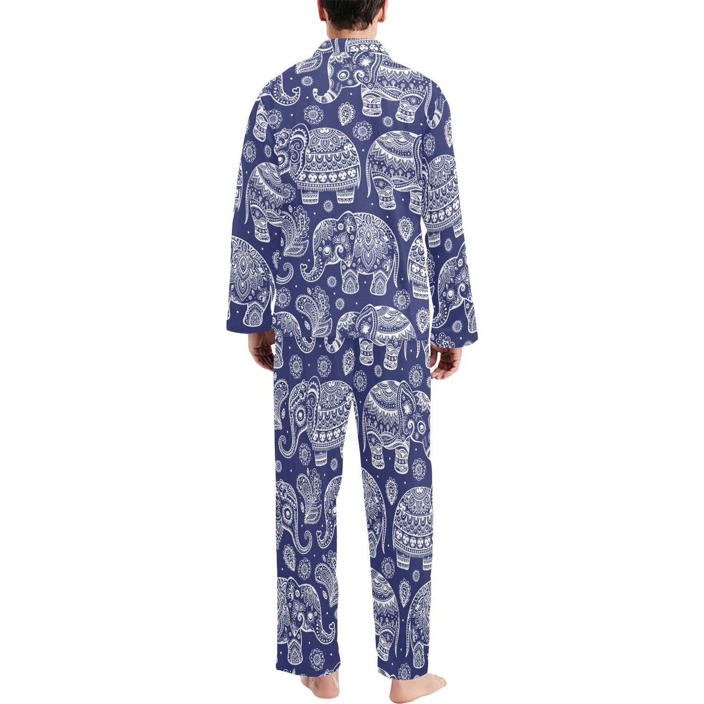 White Elephant Mandala Men's Long Pajama Set