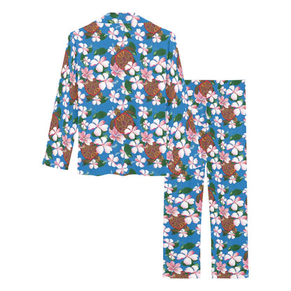 Sea Turtle Pink Hibiscus Hawaiian Print Women's Long Pajama Set