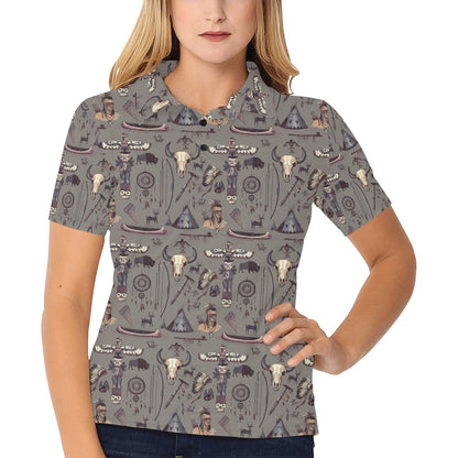 Native Indian life Design Print Women's Polo Shirt