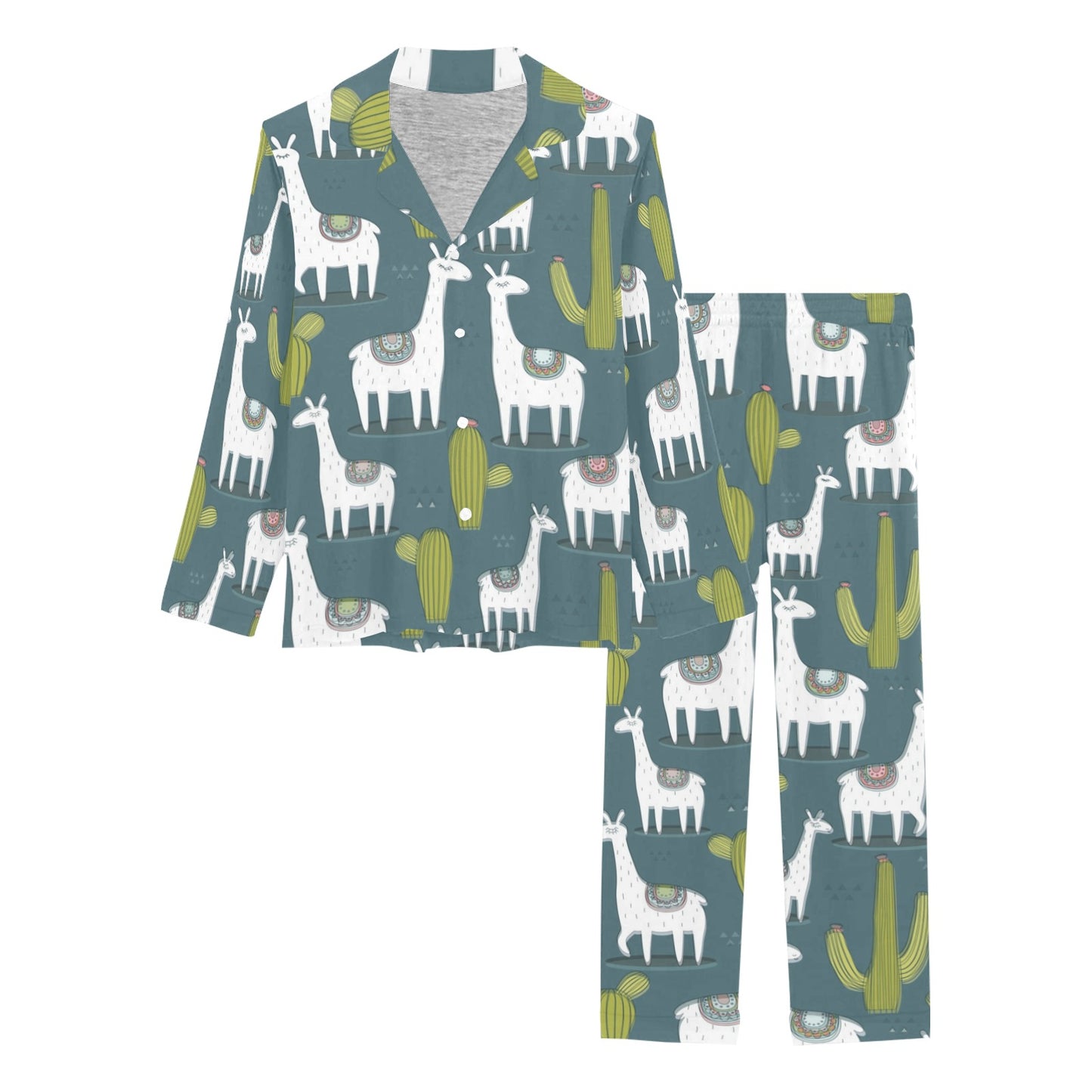 Llama Cactus Pattern Print Design 03 Women's Long Pajama Set