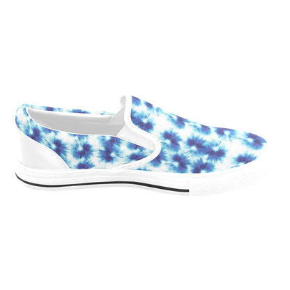 Tie Dye Blue Print Design LKS305 White Slip Ons Canvas Women's Shoes
