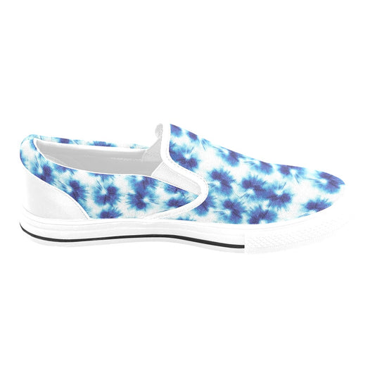 Tie Dye Blue Print Design LKS305 White Slip Ons Canvas Women's Shoes
