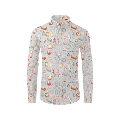 Sewing Equipment Print Design LKS302 Men's Long Sleeve Dress Shirt