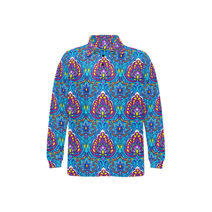 lotus Boho Pattern Print Design LO010 Long Sleeve Polo Shirt For Men's
