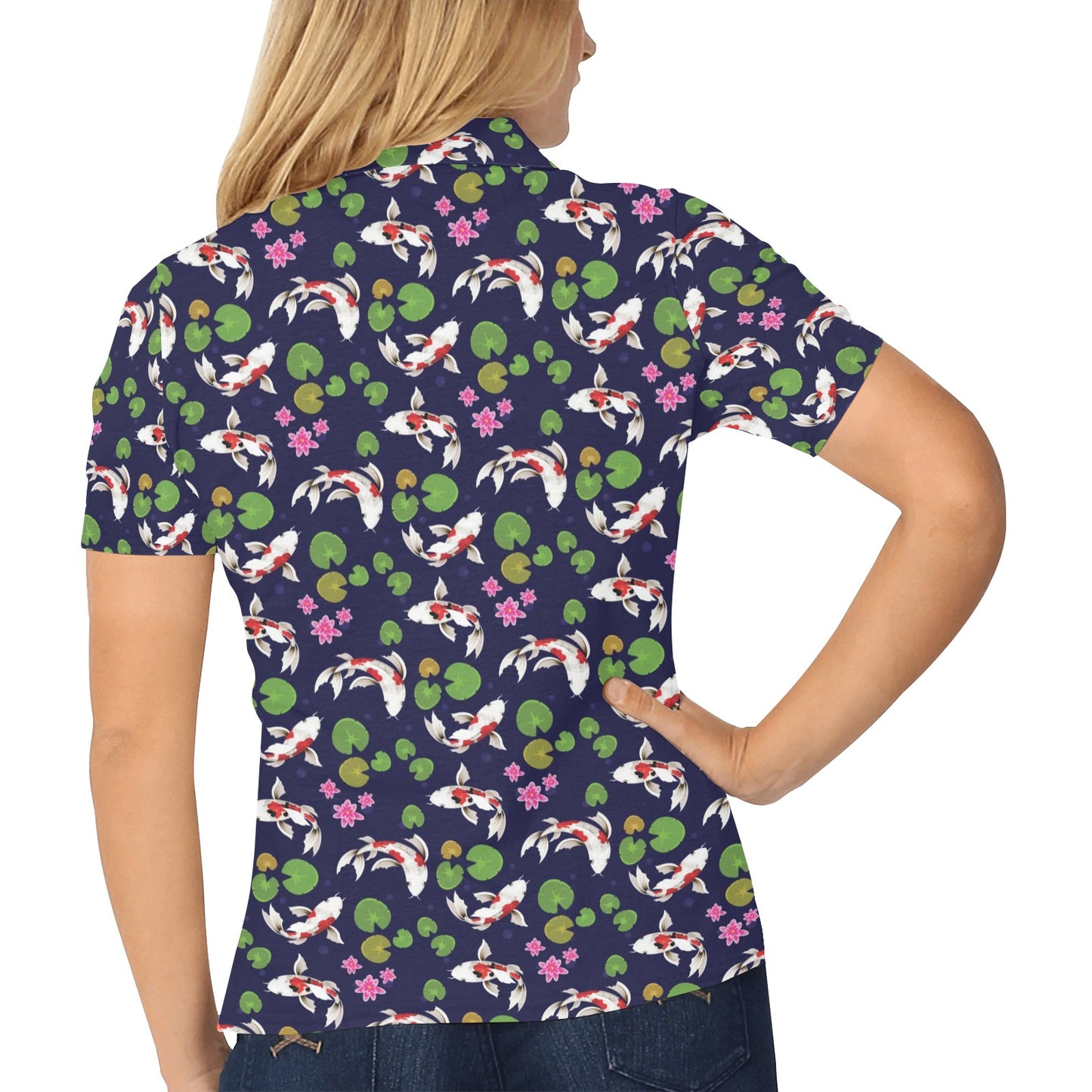 Koi Carp Pattern Design Themed Print Women's Polo Shirt