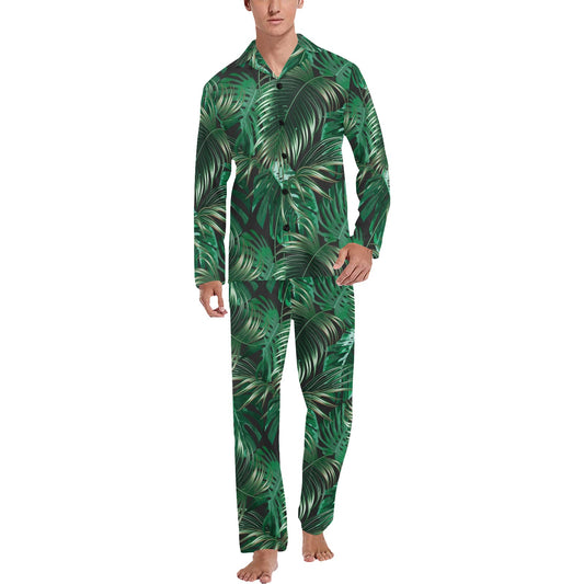 Tropical Flower Pattern Print Design TF012 Men's Long Pajama Set