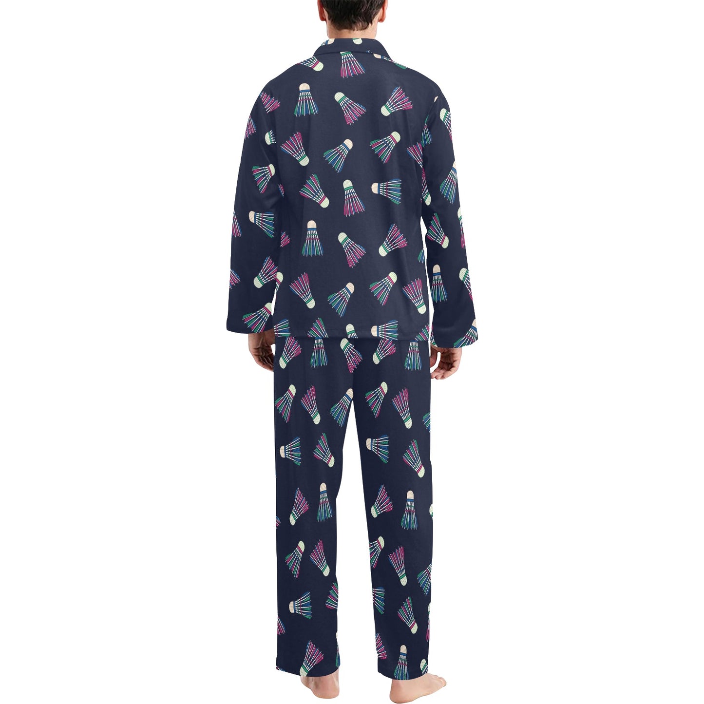 Badminton Ball Pattern Print Design 02 Men's Long Pajama Set