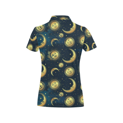 Gold Sun Moon Face Women's Polo Shirt