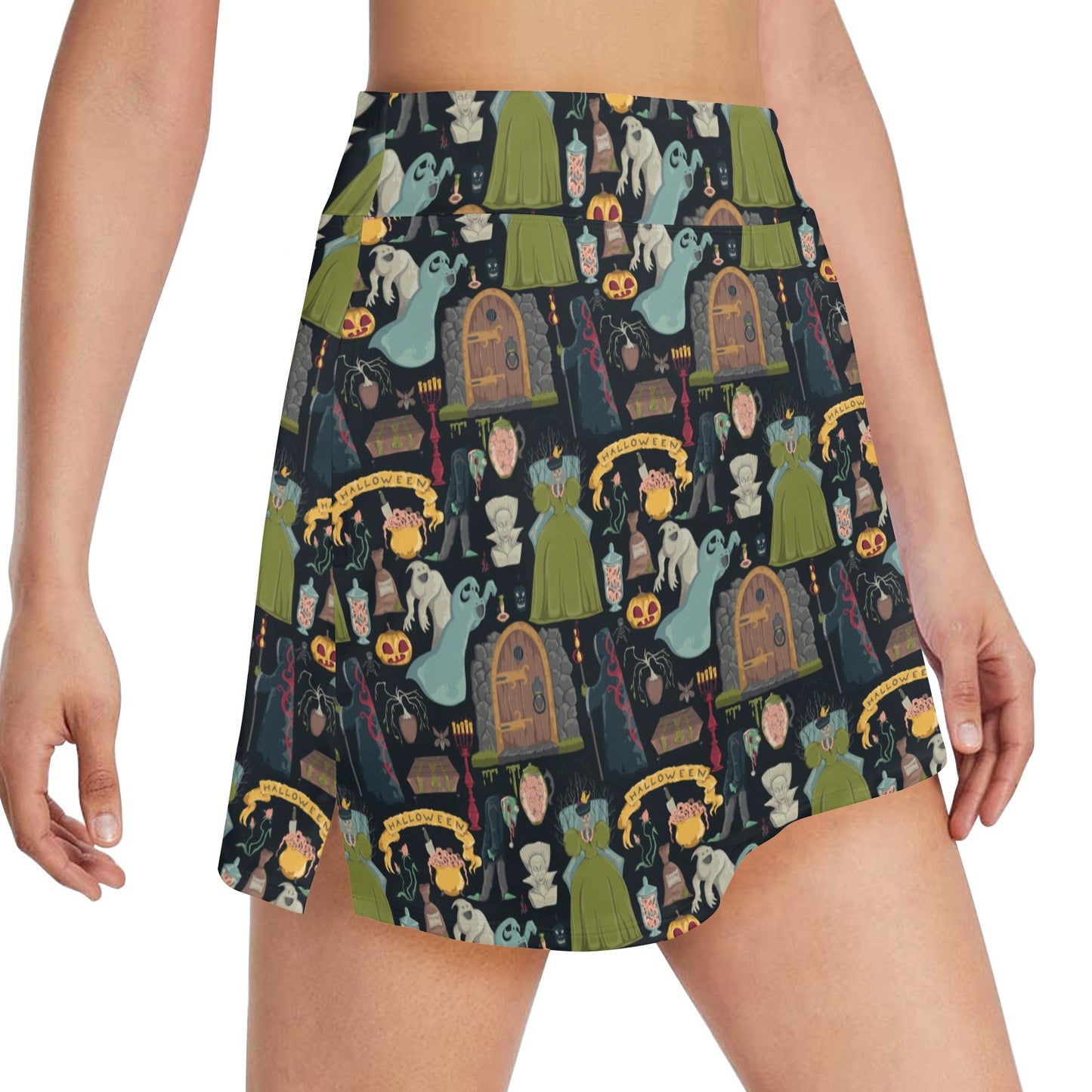 Creepy Halloween Print Design LKS304 17" Golf & Pickleball Skort with Pockets