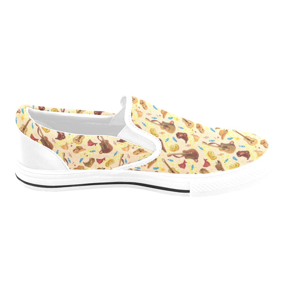 Western Lifestyle Print Design LKS303 White Slip Ons Canvas Women's Shoes