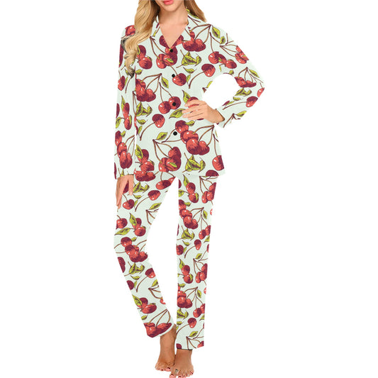 Cherry Hand Draw Women's Long Pajama Set