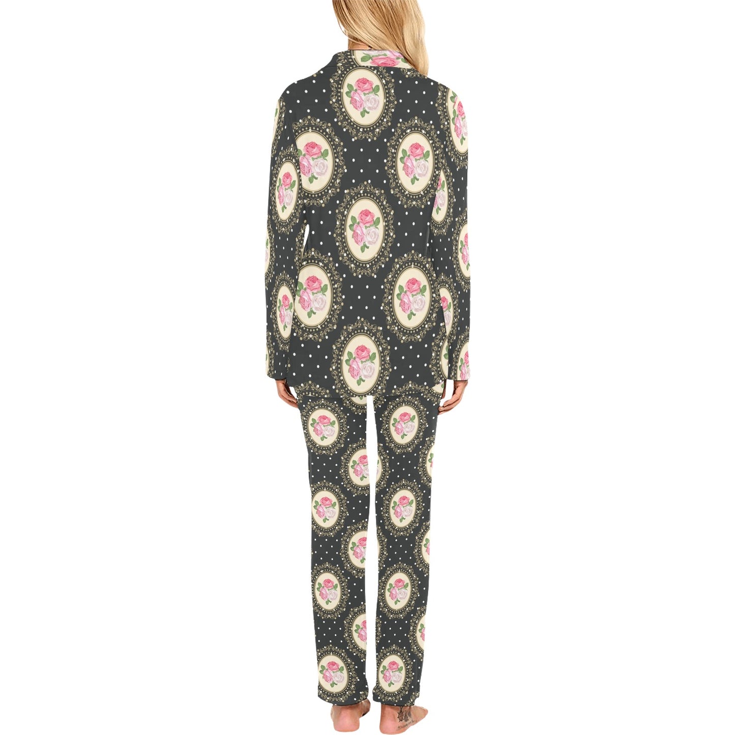 Rose Pattern Print Design RO015 Women's Long Pajama Set