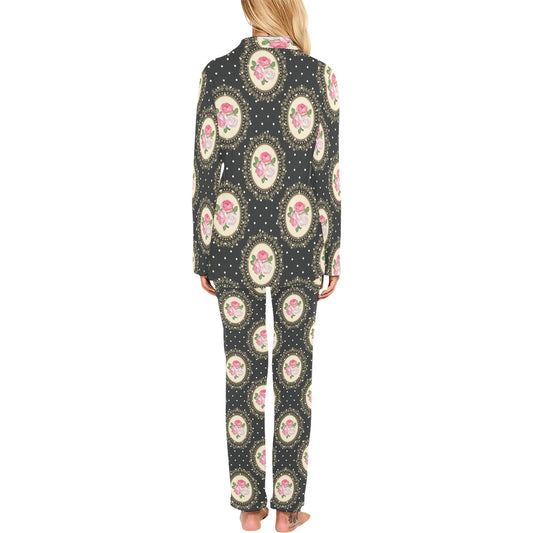 Rose Pattern Print Design RO015 Women's Long Pajama Set