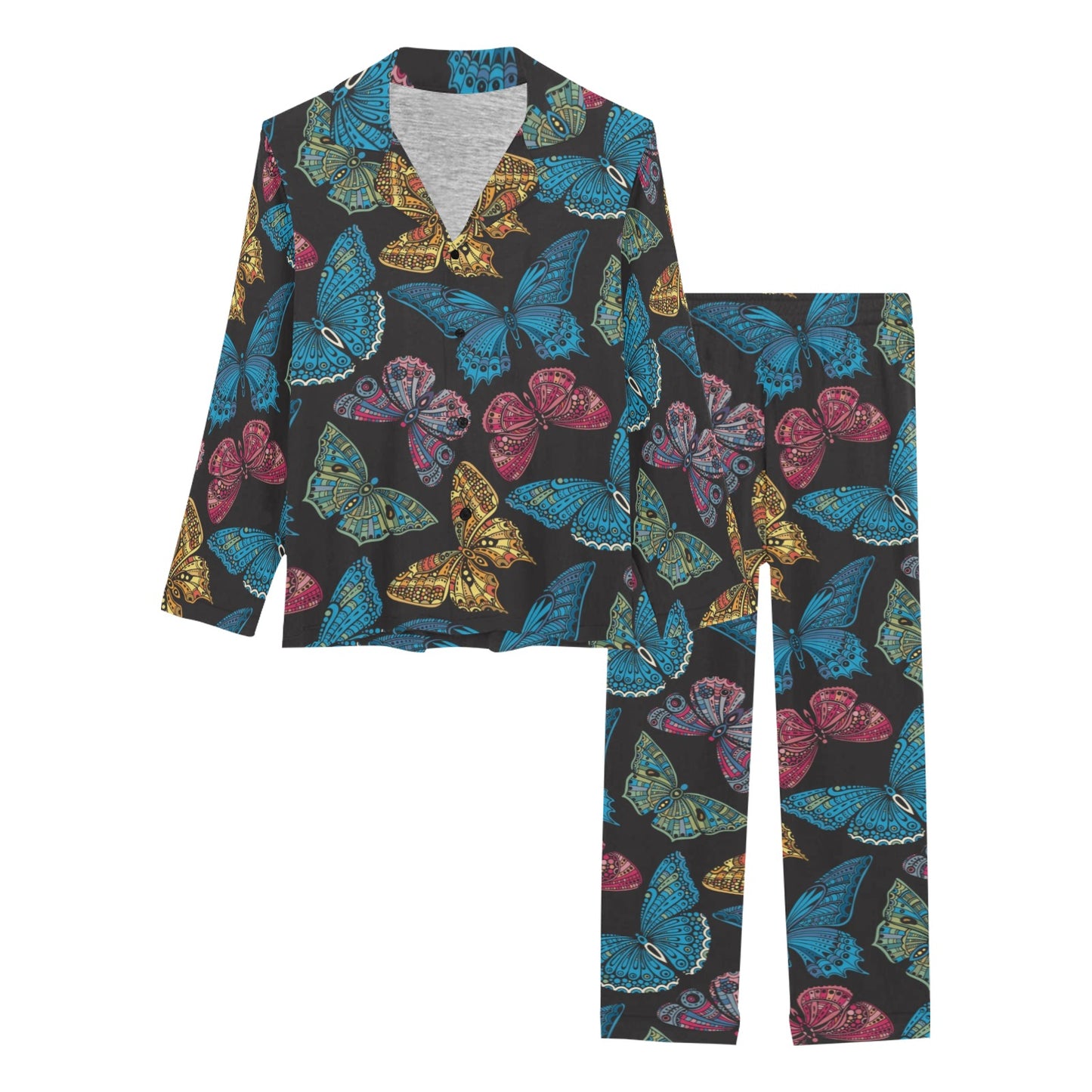 Butterfly Mandala Style Women's Long Pajama Set