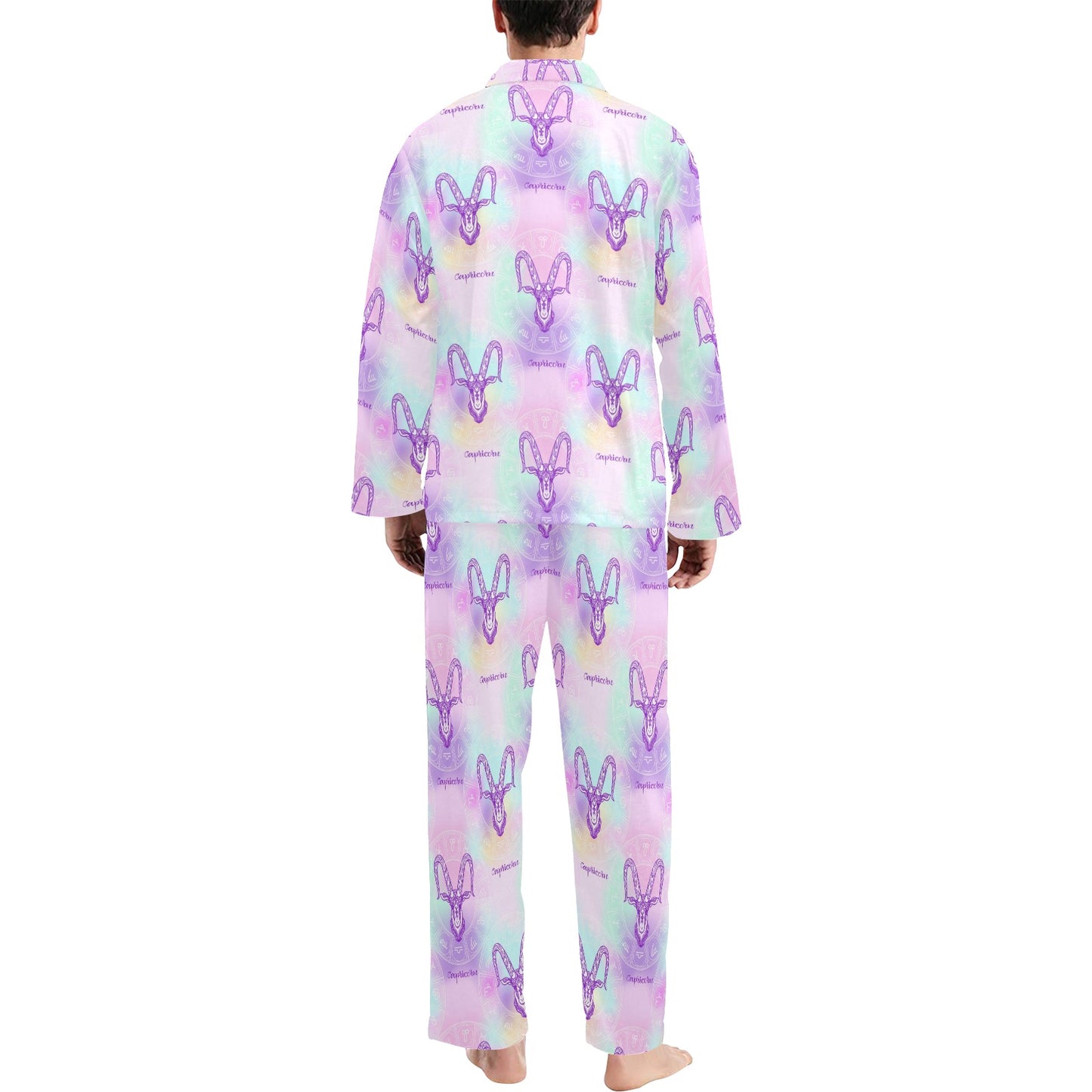 Capricorn Zodiac Pattern Print Design 02 Men's Long Pajama Set