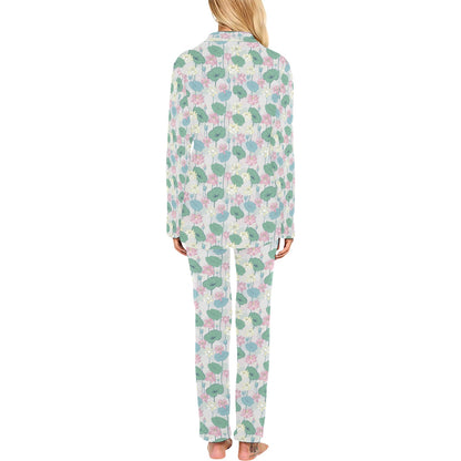 Water Lily Print Design LKS305 Women's Long Pajama Set