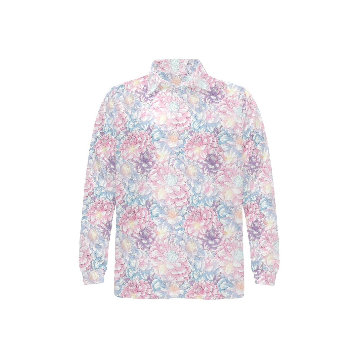 Dahlia Pattern Print Design 01 Long Sleeve Polo Shirt For Men's