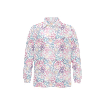 Dahlia Pattern Print Design 01 Long Sleeve Polo Shirt For Men's