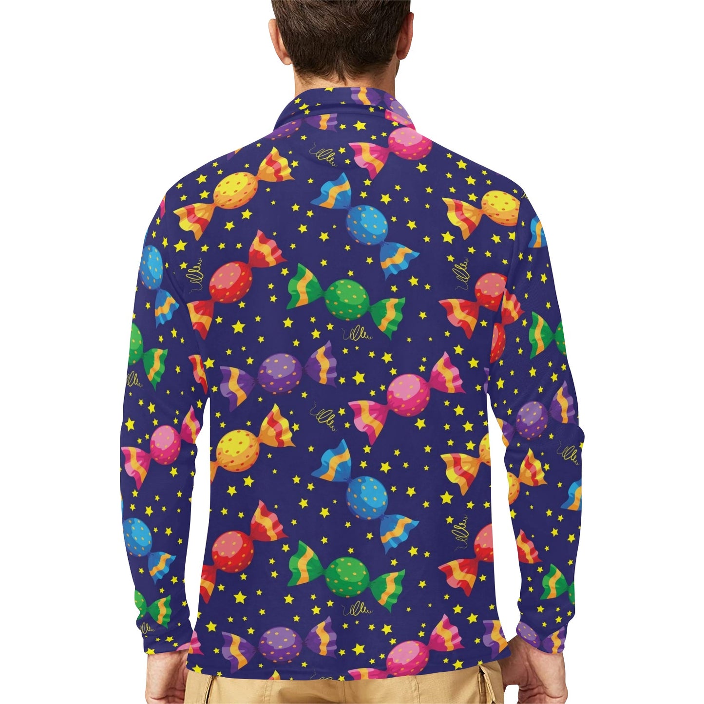 Candy Pattern Print Design CA06 Long Sleeve Polo Shirt For Men's