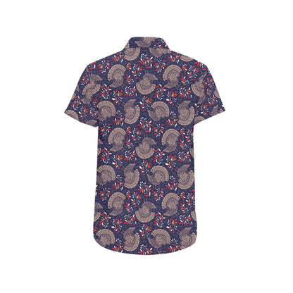 Turkey Print Design LKS401 Men Short Sleeve Button Up Shirt