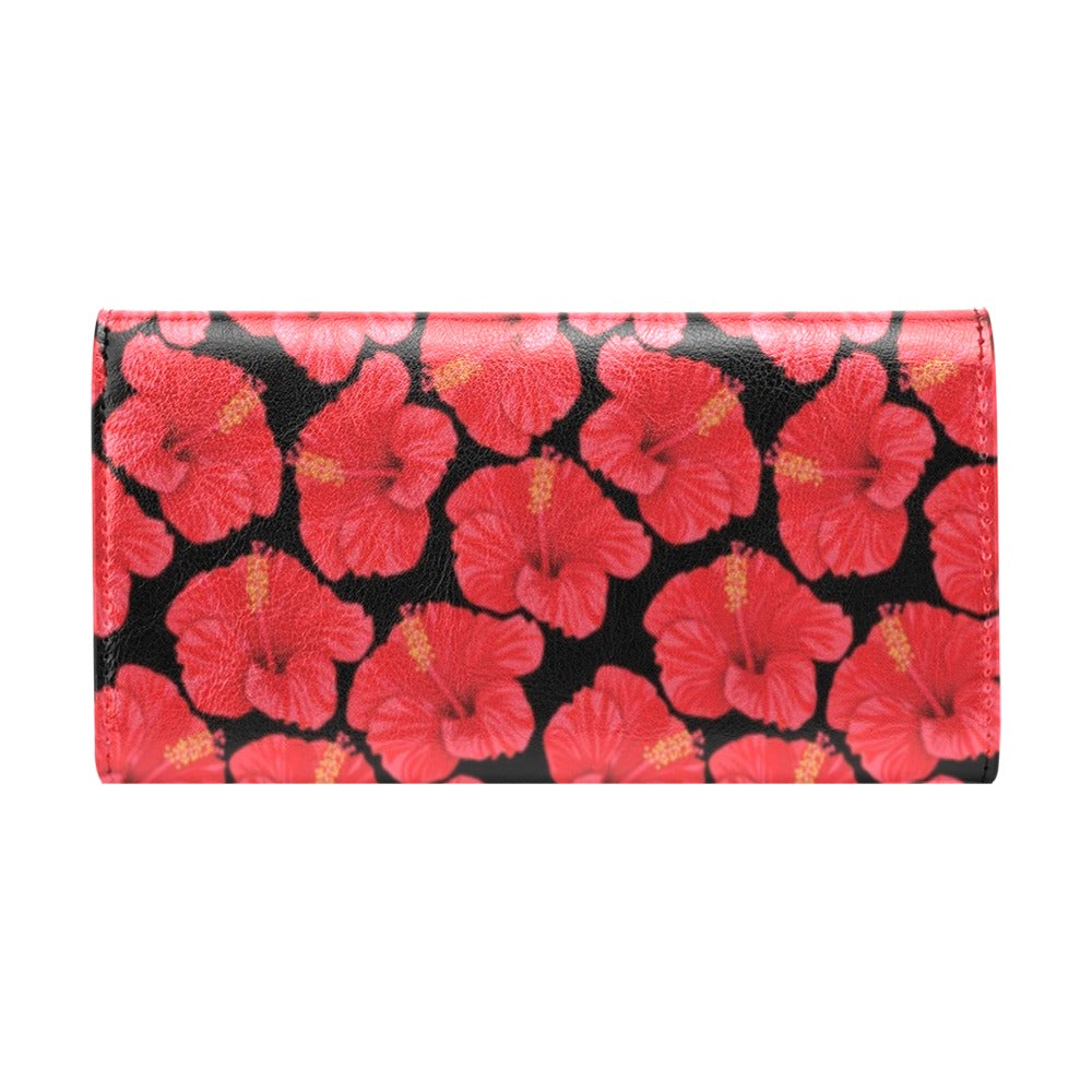 Hibiscus Red Pattern Print Design LKS306 Women's Trifold Wallet