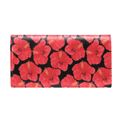 Hibiscus Red Pattern Print Design LKS306 Women's Trifold Wallet