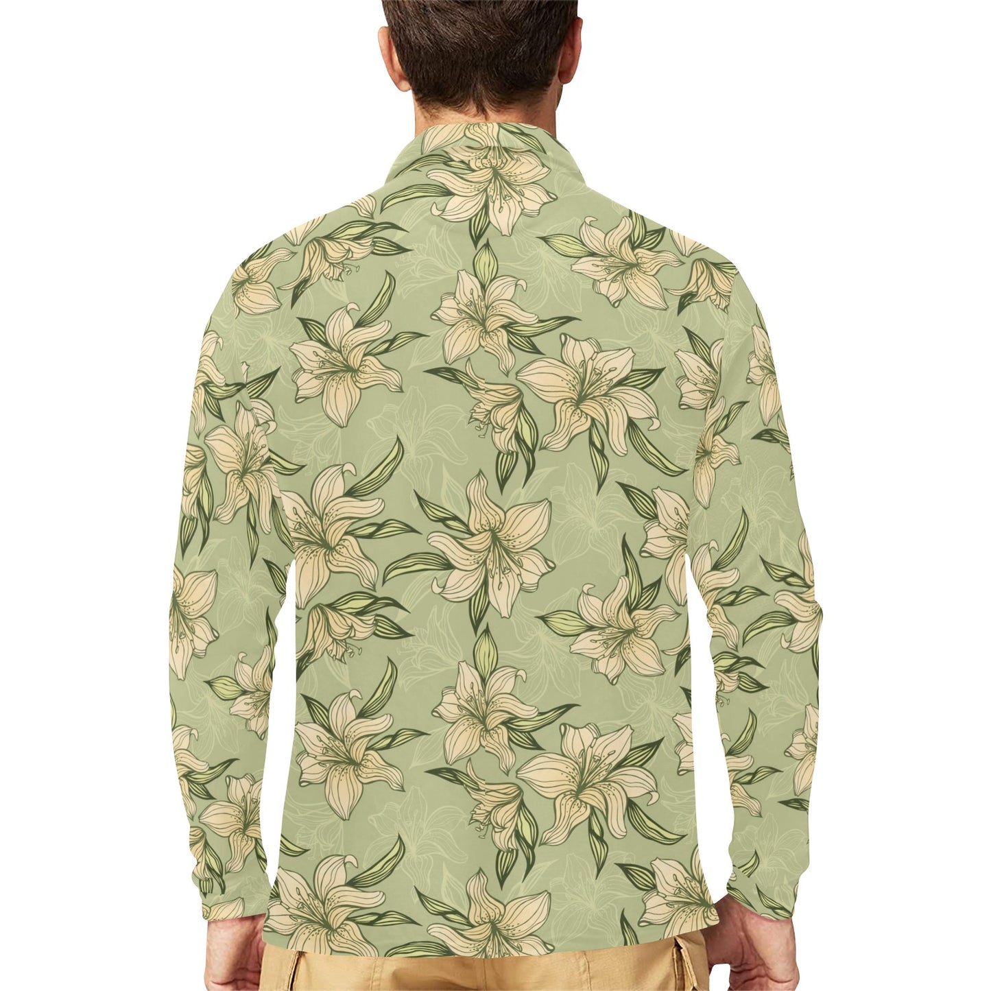 Lily Pattern Print Design LY06 Long Sleeve Polo Shirt For Men's