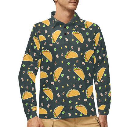 Taco Pattern Print Design TC02 Long Sleeve Polo Shirt For Men's