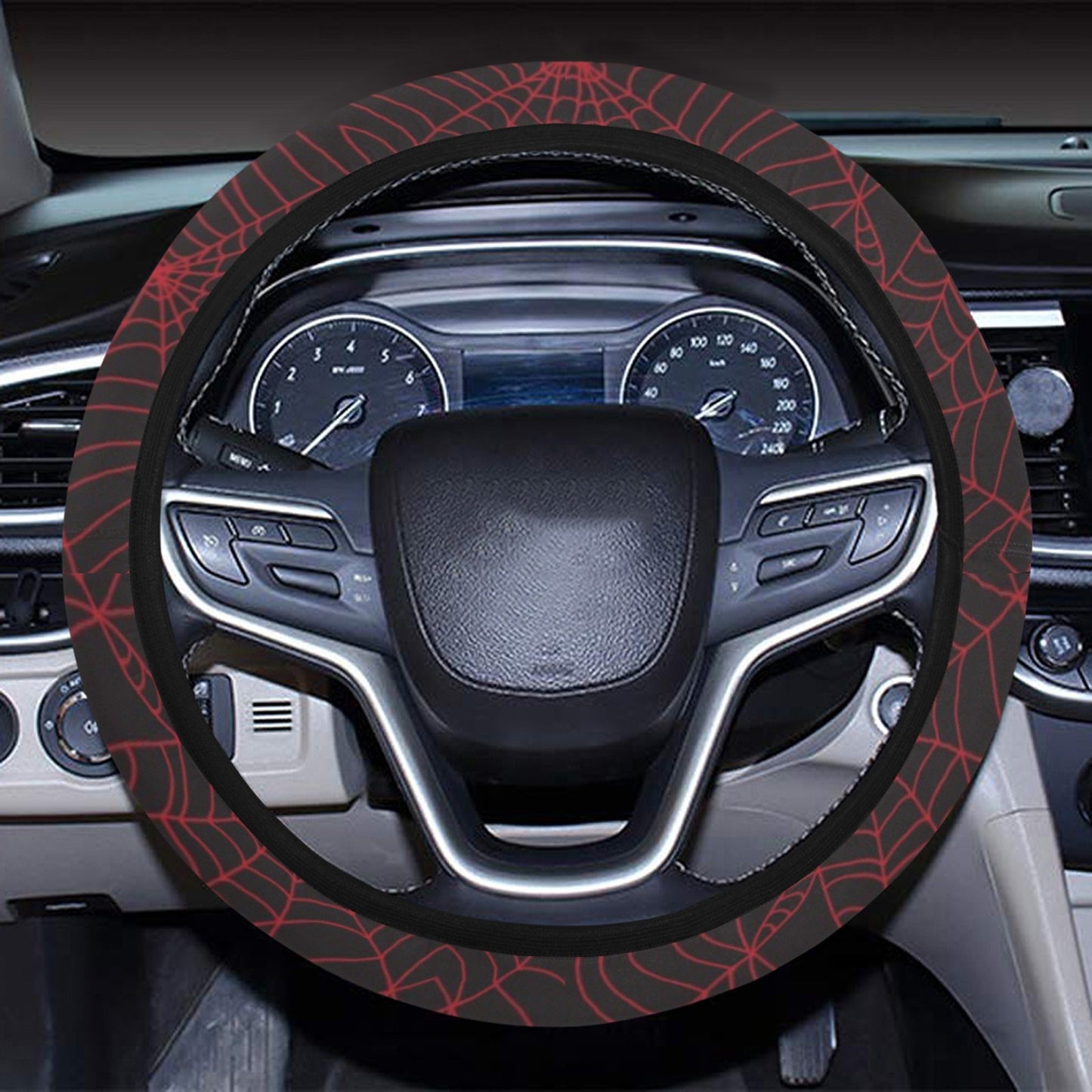 Spider Web Red Print Design LKS302 Steering Wheel Cover with Elastic Edge