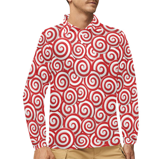 Candy Pattern Print Design 03 Long Sleeve Polo Shirt For Men's