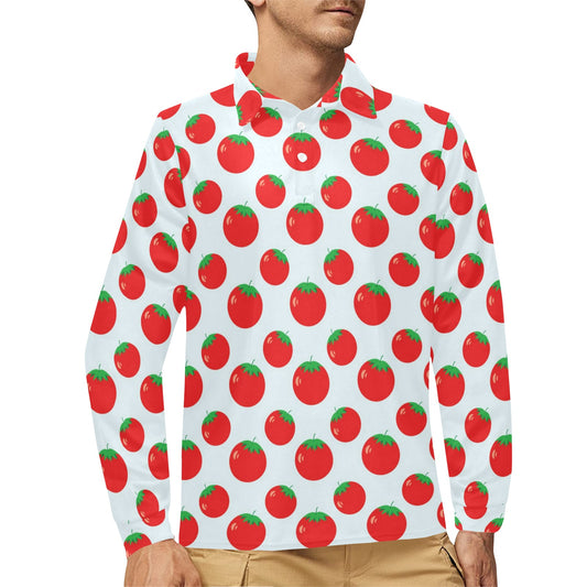 Tomato Print Design LKS307 Long Sleeve Polo Shirt For Men's
