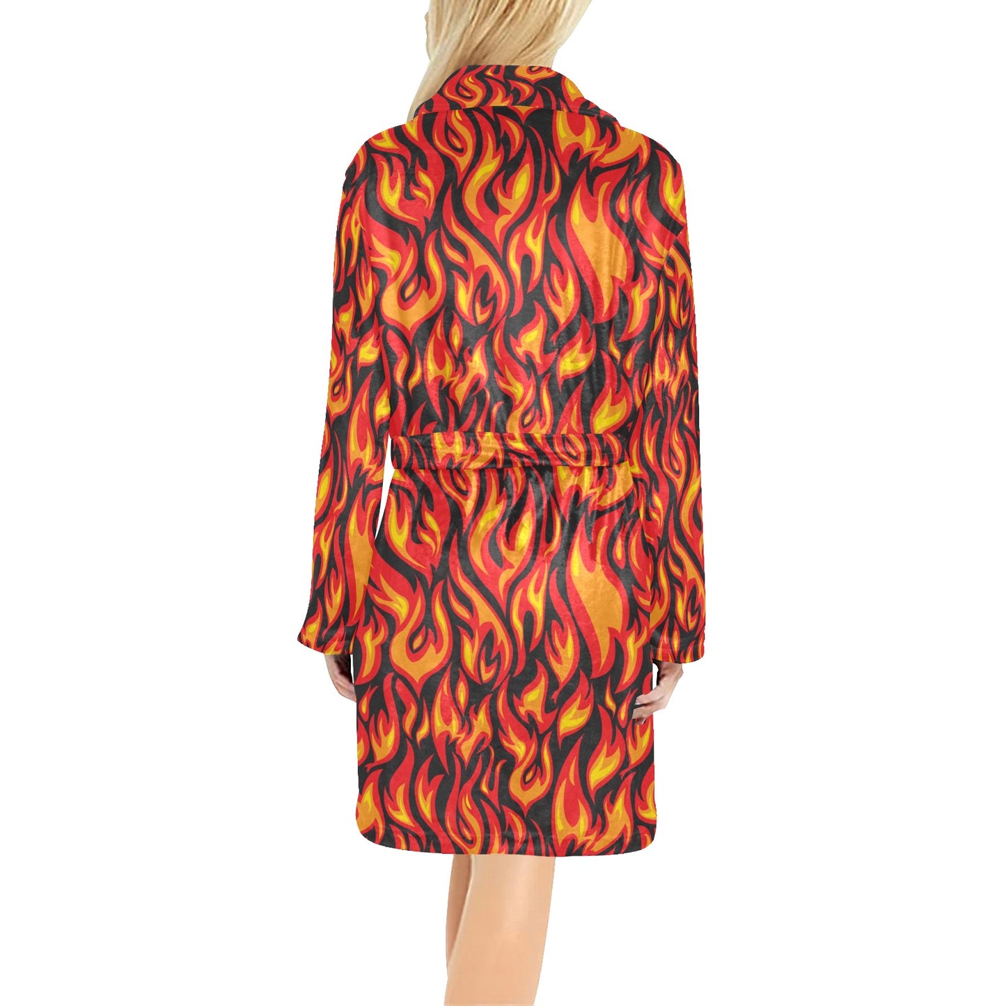 Flame Fire Print Pattern Women's Fleece Robe